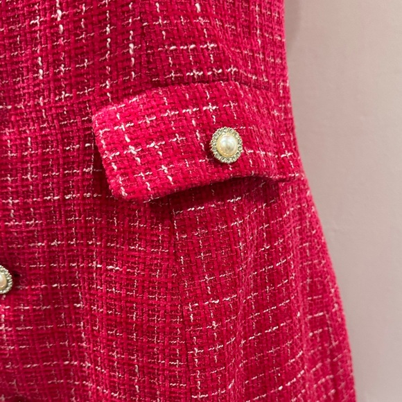 NWOT Allegra K Fushia & White Tweed Pearl Button Dress | XS | Fully Lined - Picture 5 of 10